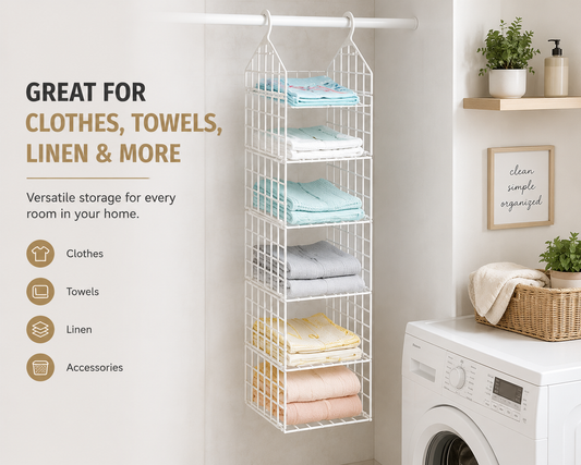 6-Tier Hanging Closet Organizer – Space Saving Wardrobe Storage Shelf