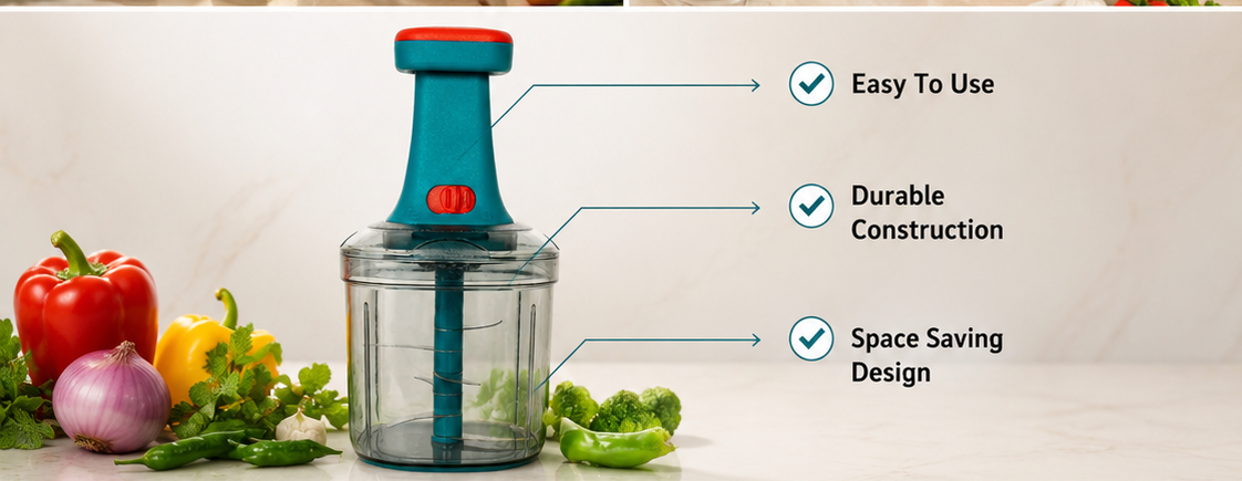 Manual Vegetable Chopper 1000ml Hand Push Onion Chopper with 6 Blades