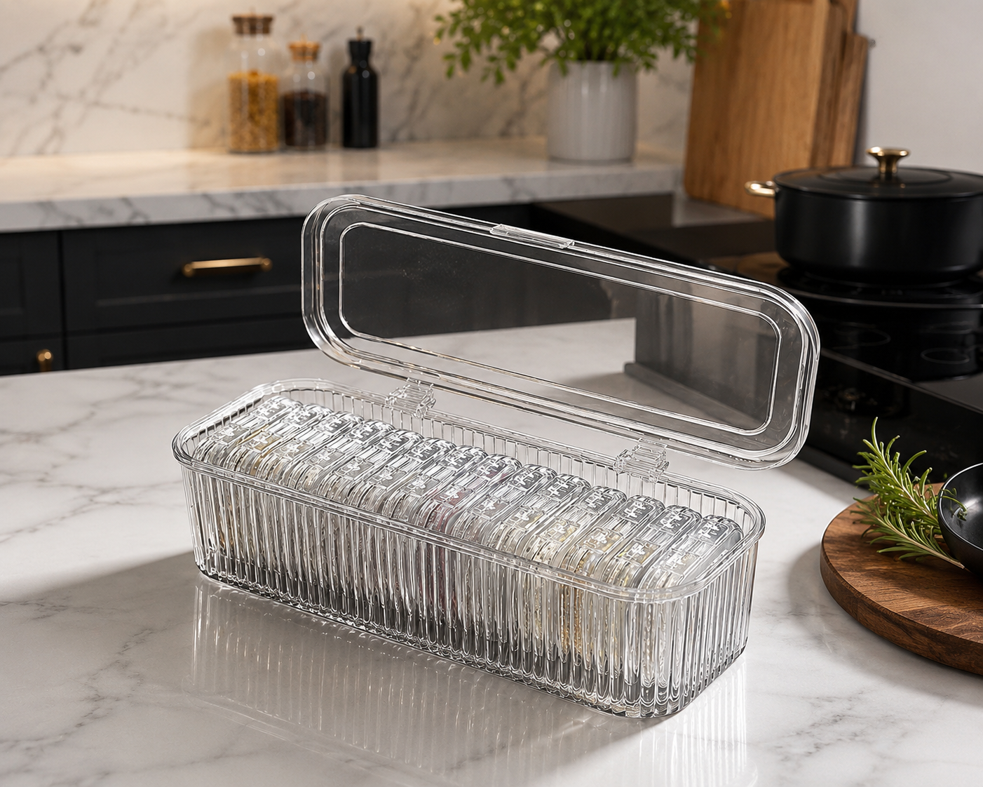 Premium Clear Organizer Storage Box with Removable Compartments Multi-Purpose Kitchen & Pantry Organizer