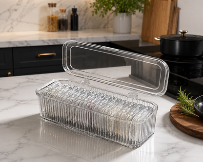 Premium Clear Organizer Storage Box with Removable Compartments Multi-Purpose Kitchen & Pantry Organizer