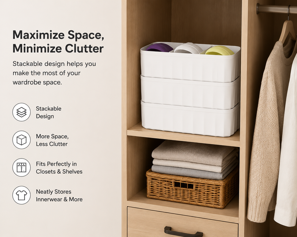 Innerwear Organizer For Wardrobe Organizer For Clothes Storage Box (Pack of 2)