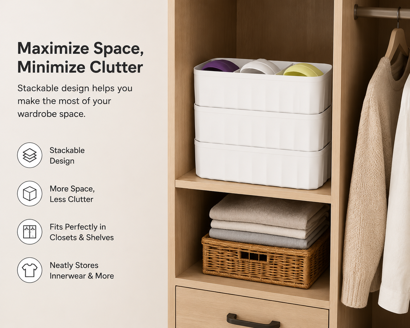 Innerwear Organizer For Wardrobe Organizer For Clothes Storage Box (Pack of 2)