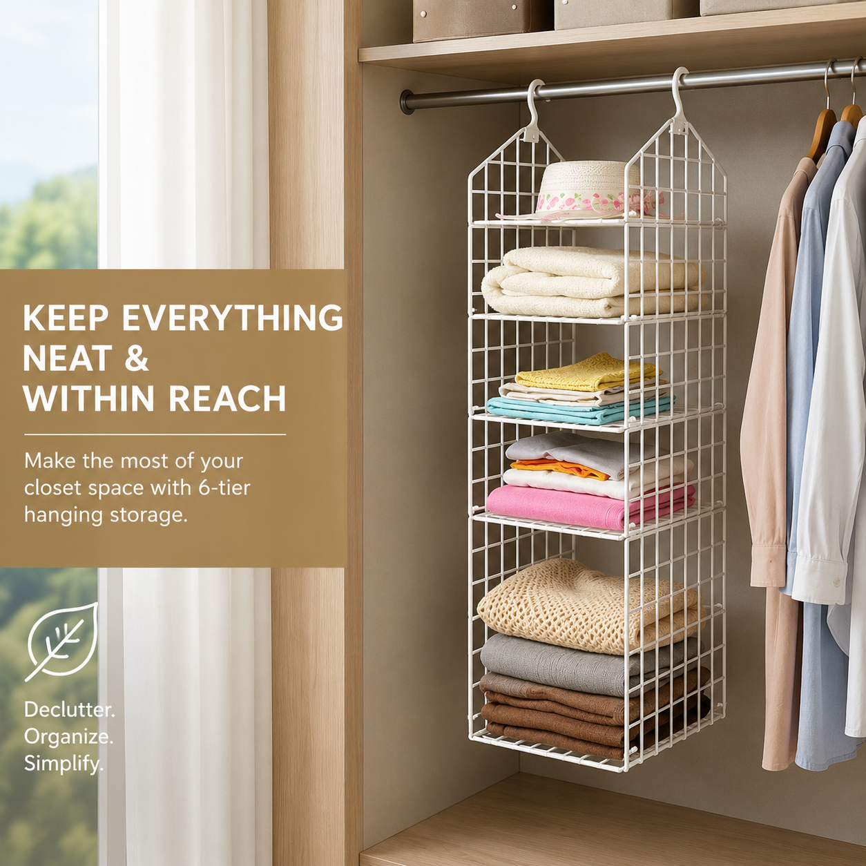 6-Tier Hanging Closet Organizer – Space Saving Wardrobe Storage Shelf